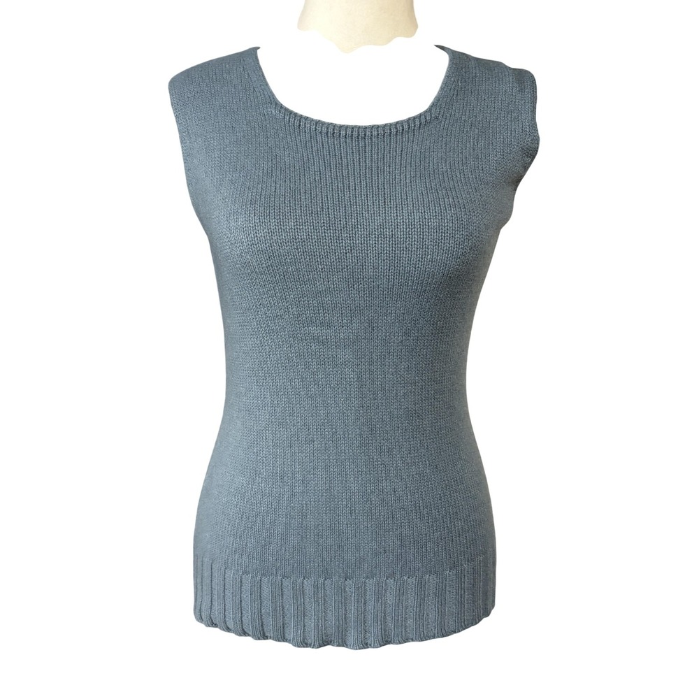 MaxMara Sweater Womens M Blue Sleeveless Scoop Neck Knit Made Italy Shell Top